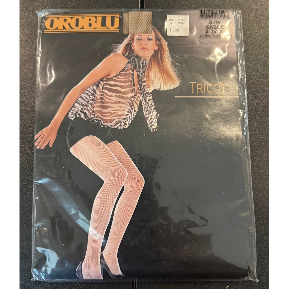 Oroblu Womens S/M Tights Hosiery Sable Tricot Micro Fishnet‎ Made in Italy NEW